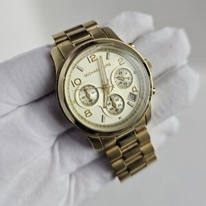 Michael Kors Watch MK5055 Gold 38mm Dial Waterproof Chronograph NEW BATTERY